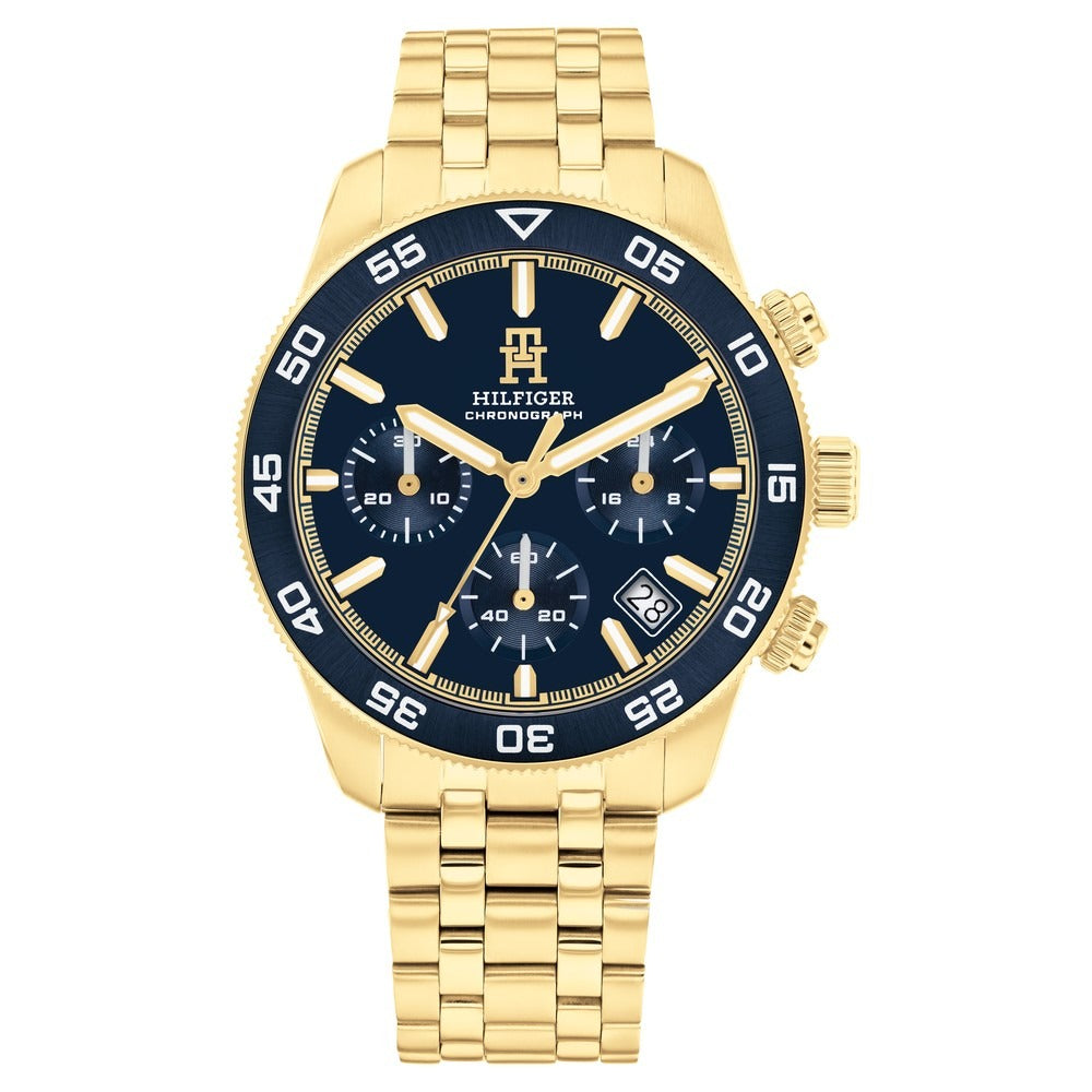 Tommy Hilfiger Chronograph Blue Dial Golden Color Stainless Steel Strap Watch For Men