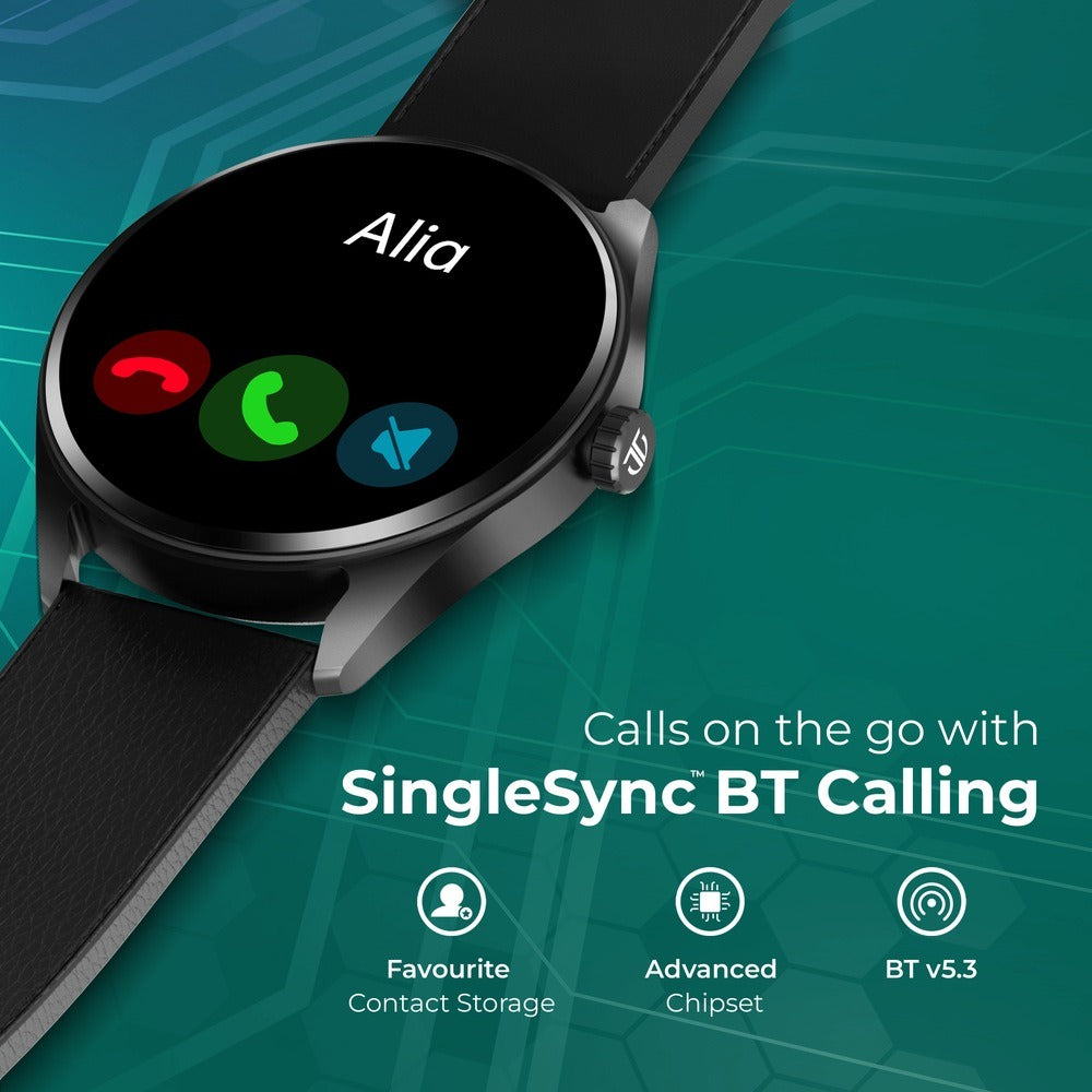Titan Crest with 3.63 cm AMOLED Display with AOD, Functional Crown, BT Calling Smartwatch with Black Mesh Strap