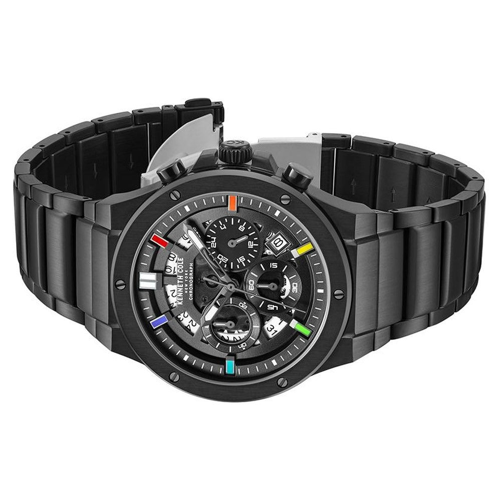 Kenneth Cole Quartz Chronograph Black Dial Black Stainless Steel Strap Watch For Men
