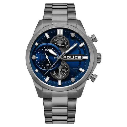 Police Quartz Multifunction Blue Dial Grey Stainless Steel Strap Watch for Men