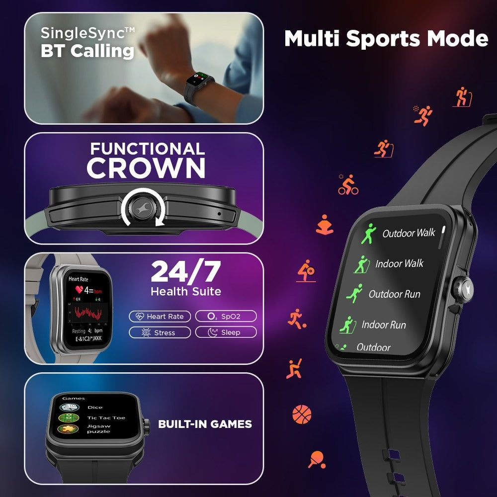 Fastrack VOX Neo Smartwatch 4.8CM Ultra Vu Display, Offline Voice Commands, Functional Crown, IP68, Multiple Menu Styles