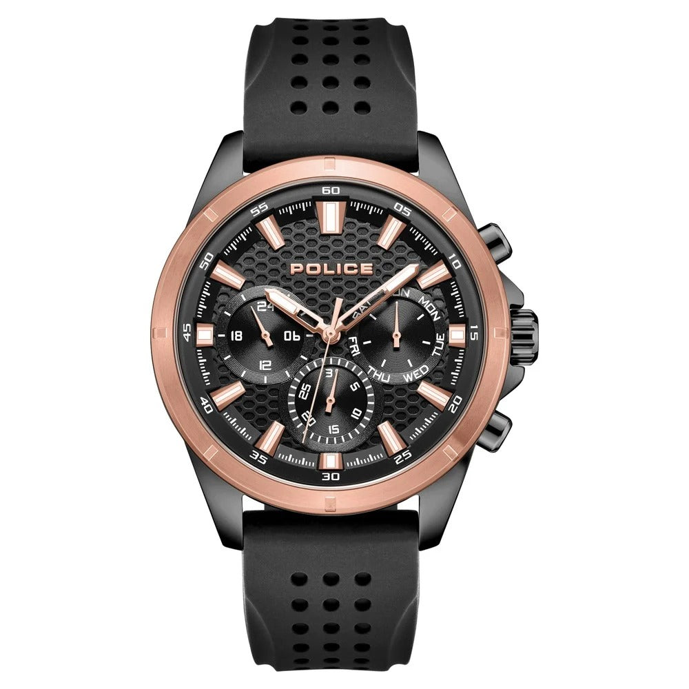 Police Quartz Multifunction Black Dial Black Colour Silicone Strap Watch For Men