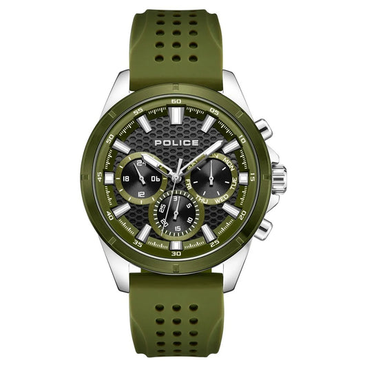 Police Quartz Multifunction Black Dial Green Colour Silicone Strap Watch For Men