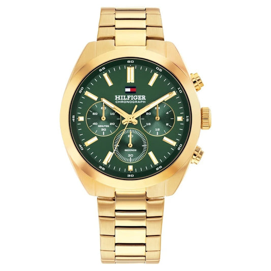 Tommy Hilfiger Quartz Chronograph Green Dial Golden Stainless Steel Strap Watch For Men