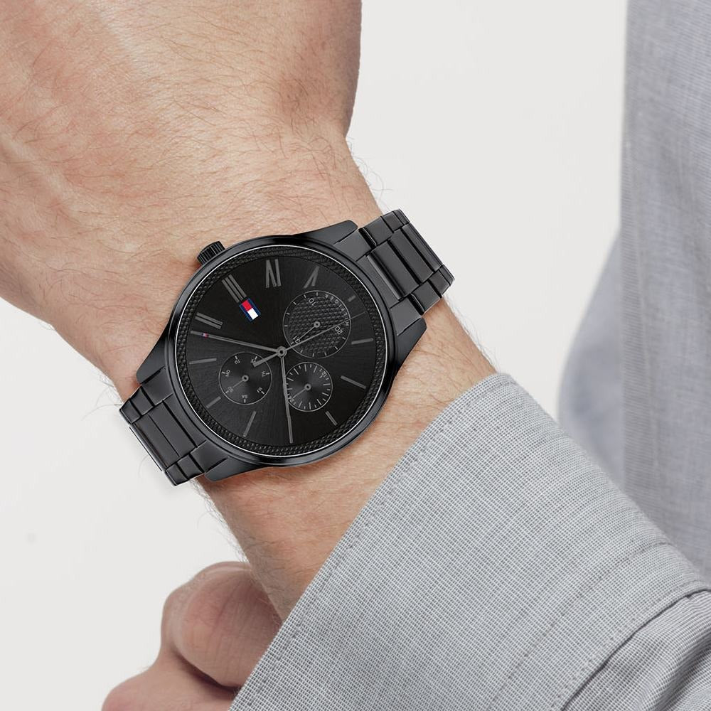 Tommy Hilfiger Multifunction Black Dial Stainless Steel Strap Watch For Men