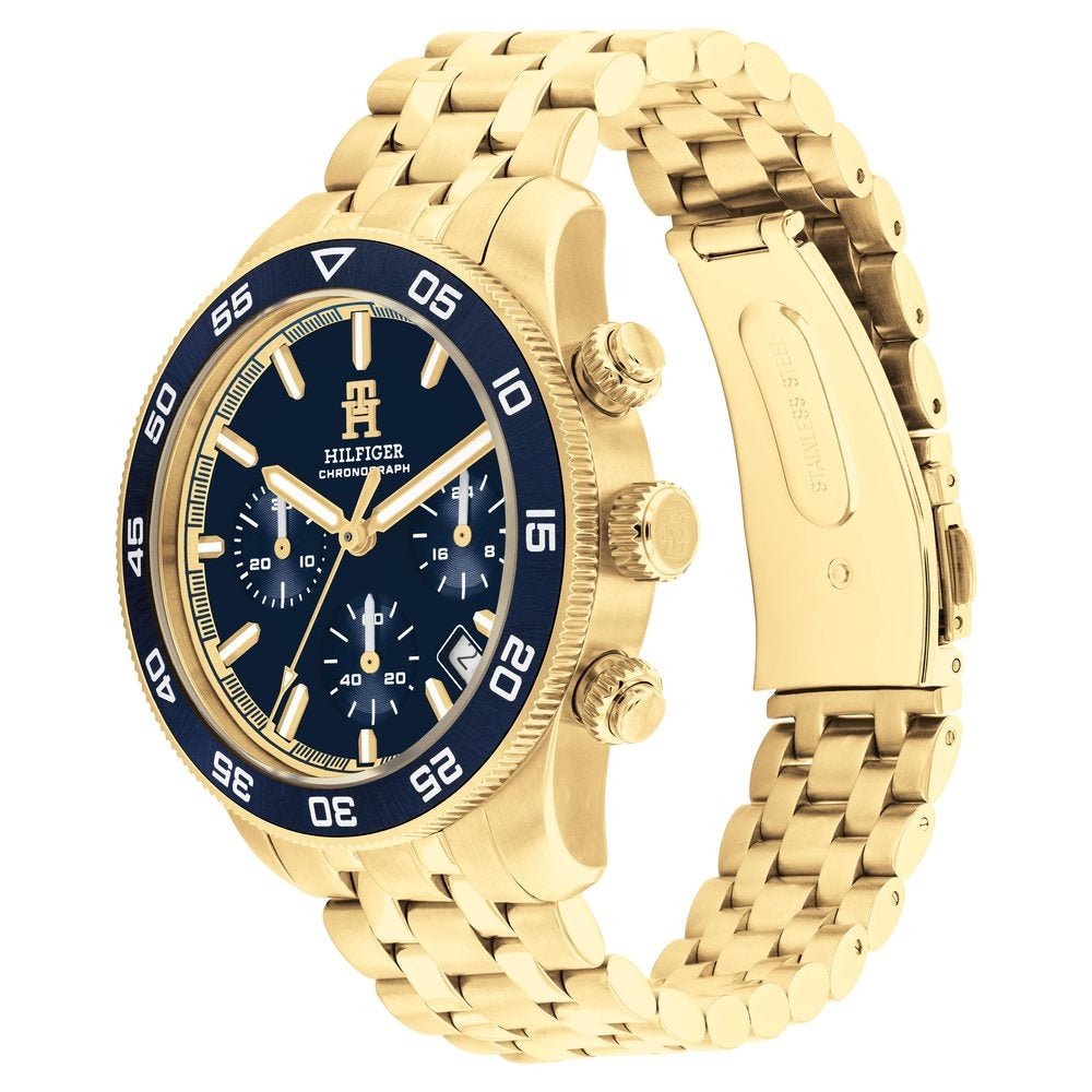Tommy Hilfiger Chronograph Blue Dial Golden Color Stainless Steel Strap Watch For Men