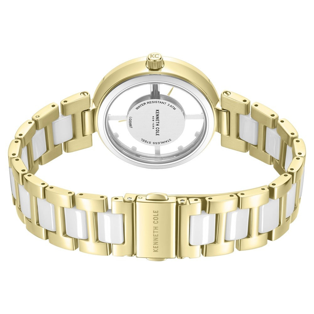 Kenneth Cole Quartz Analog Silver Dial Golden Colour Ceramic Strap Watch For Women