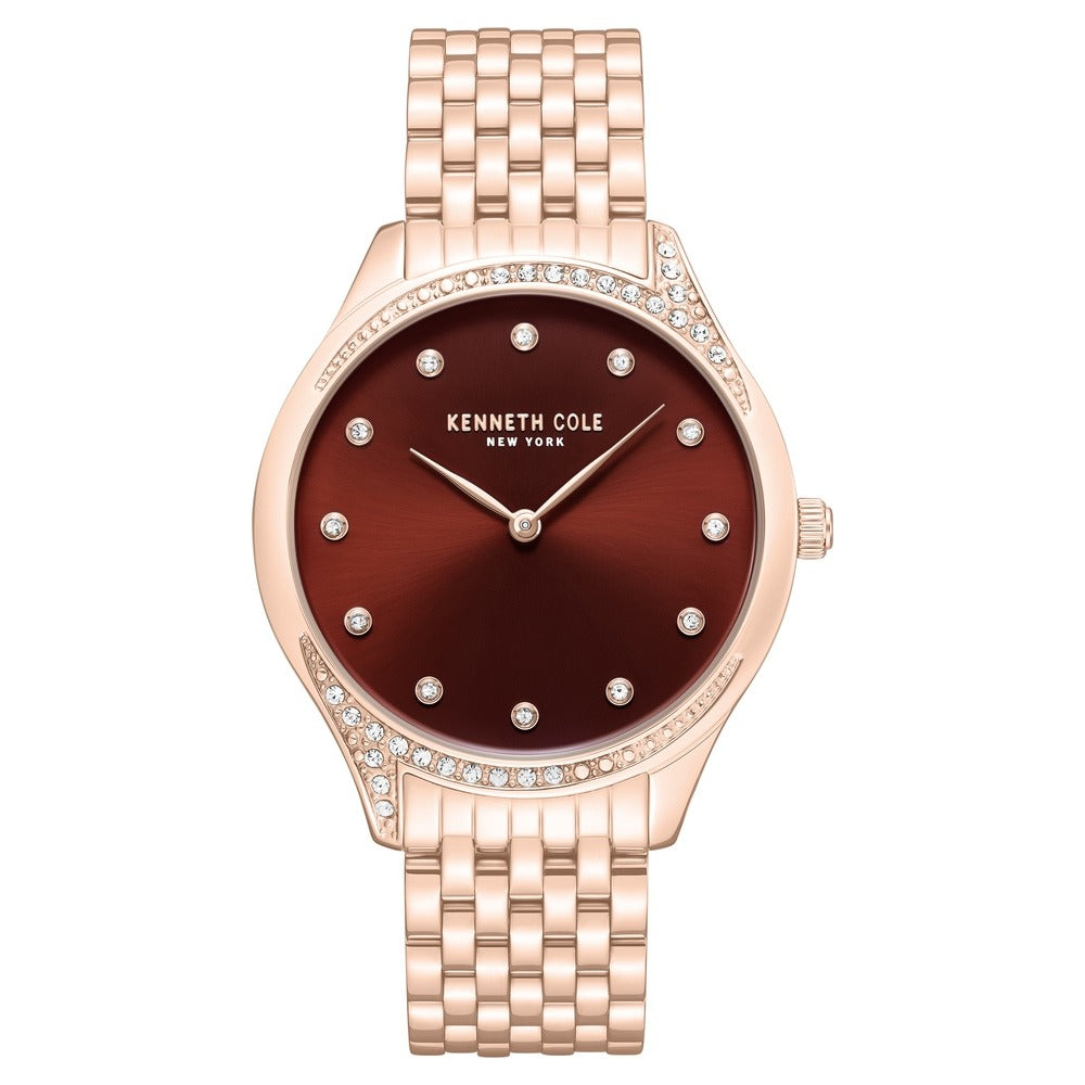 Kenneth Cole Quartz Analog Maroon Dial Rose Gold Colour Stainless Steel Strap Watch For Women