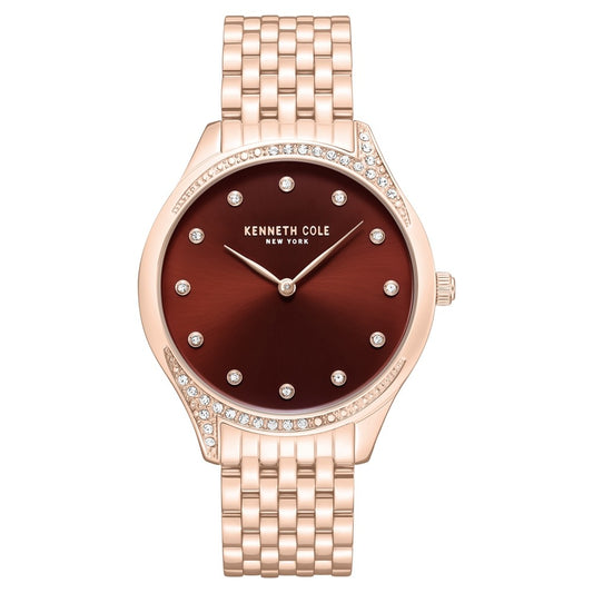 Kenneth Cole Quartz Analog Maroon Dial Rose Gold Colour Stainless Steel Strap Watch For Women
