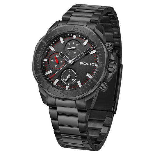 Police Quartz Multifunction Black Dial Black Stainless Steel Strap Watch For Men