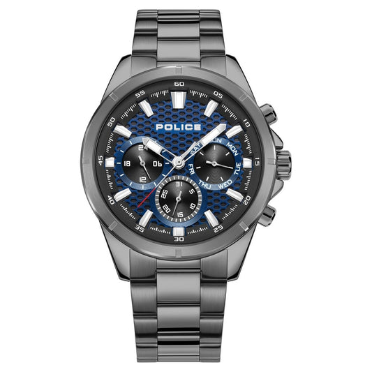 Police Quartz Multifunction Blue Dial Grey Stainless Steel Strap Watch For Men