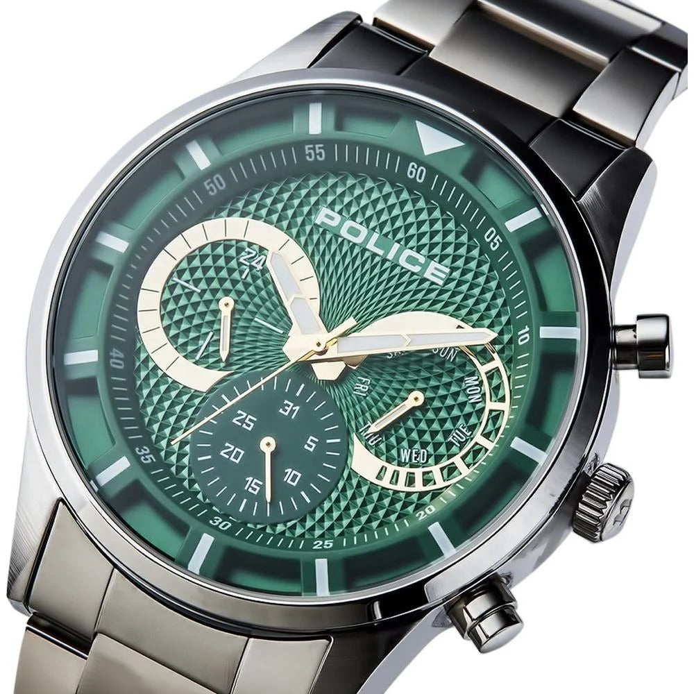 Police Quartz Multifunction Green Dial Stainless Steel Strap Watch for Men