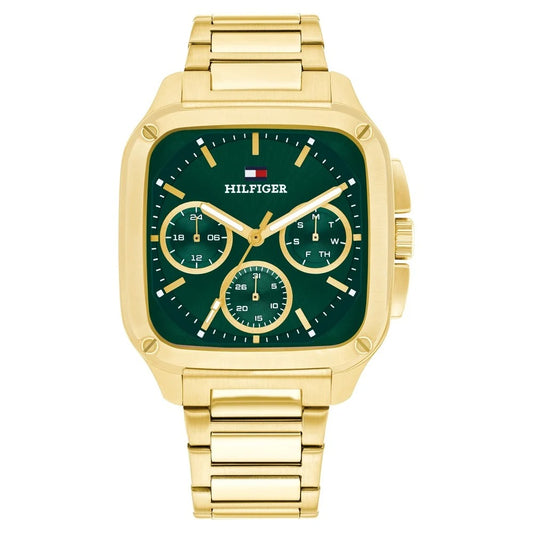 Tommy Hilfiger Quartz Multifunction Green Dial Golden Stainless Steel Strap Watch For Men