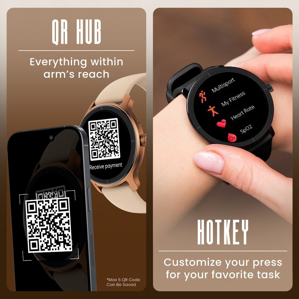Fastrack Sleek Smartwatch 1.32" inch AMOLED Display, Sleek Design, Functional Crown, QR Hub, 24/7 Health Suite