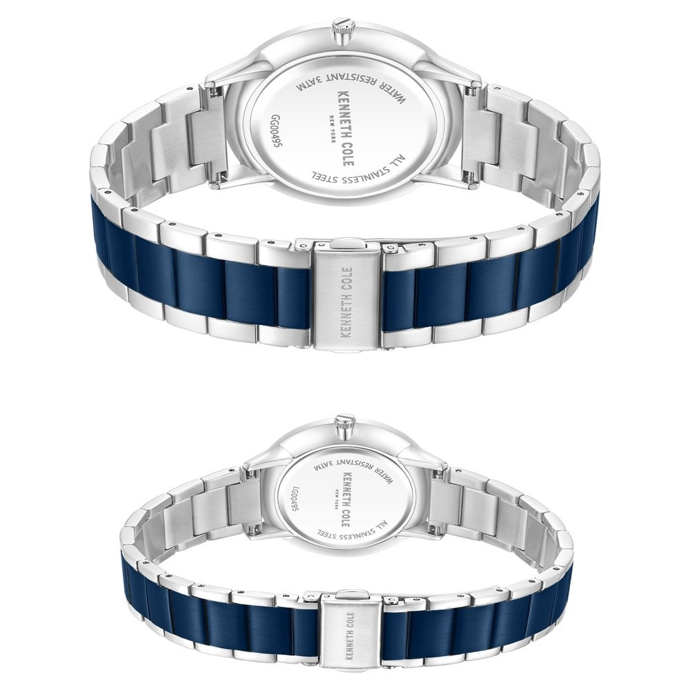 Kenneth Cole Quartz Analog Blue Dial Two Toned Stainless Steel Strap Watch For Couple