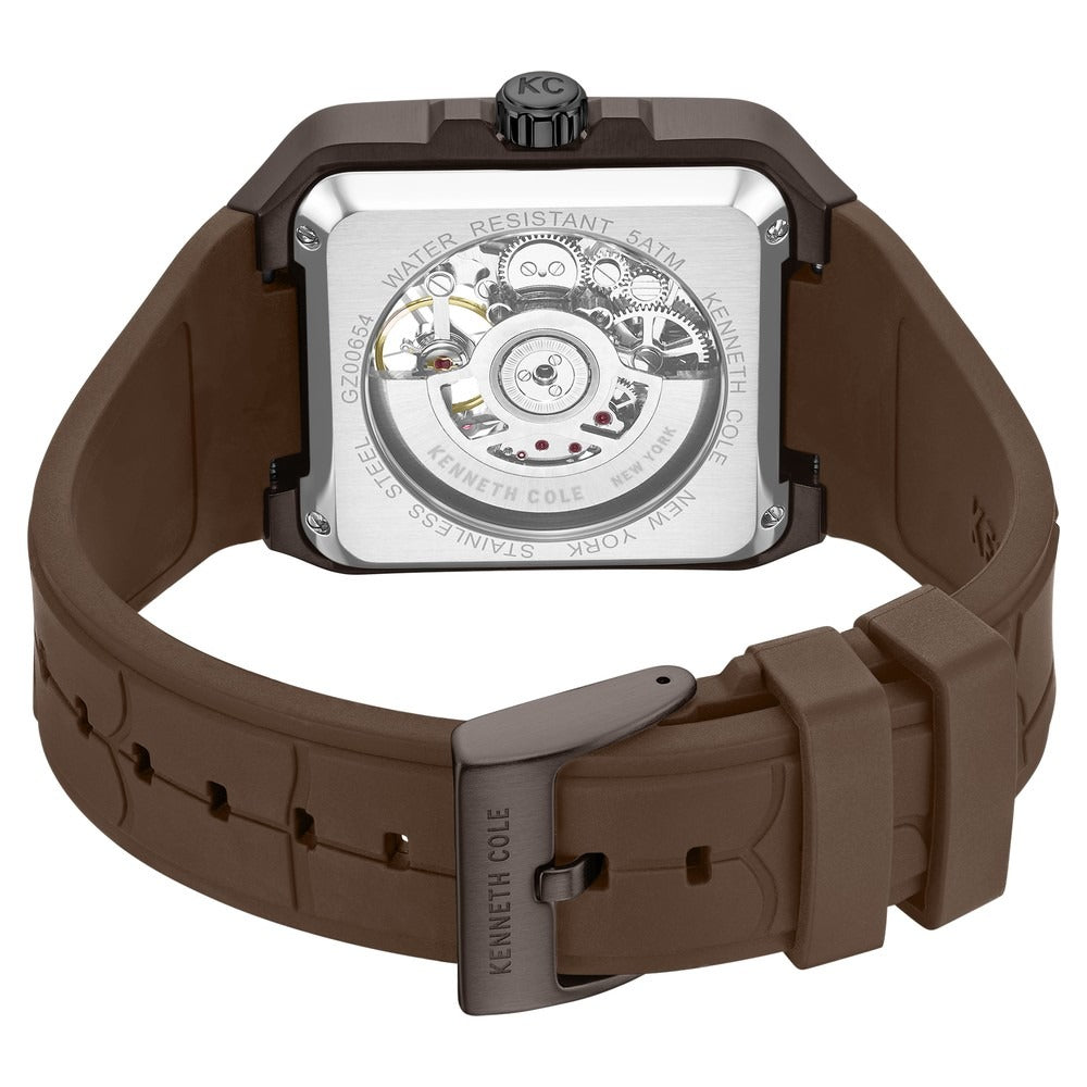 Kenneth Cole Automatic With Self Winding Automatic With Self Winding Brown Dial Silicone Strap Watch For Men