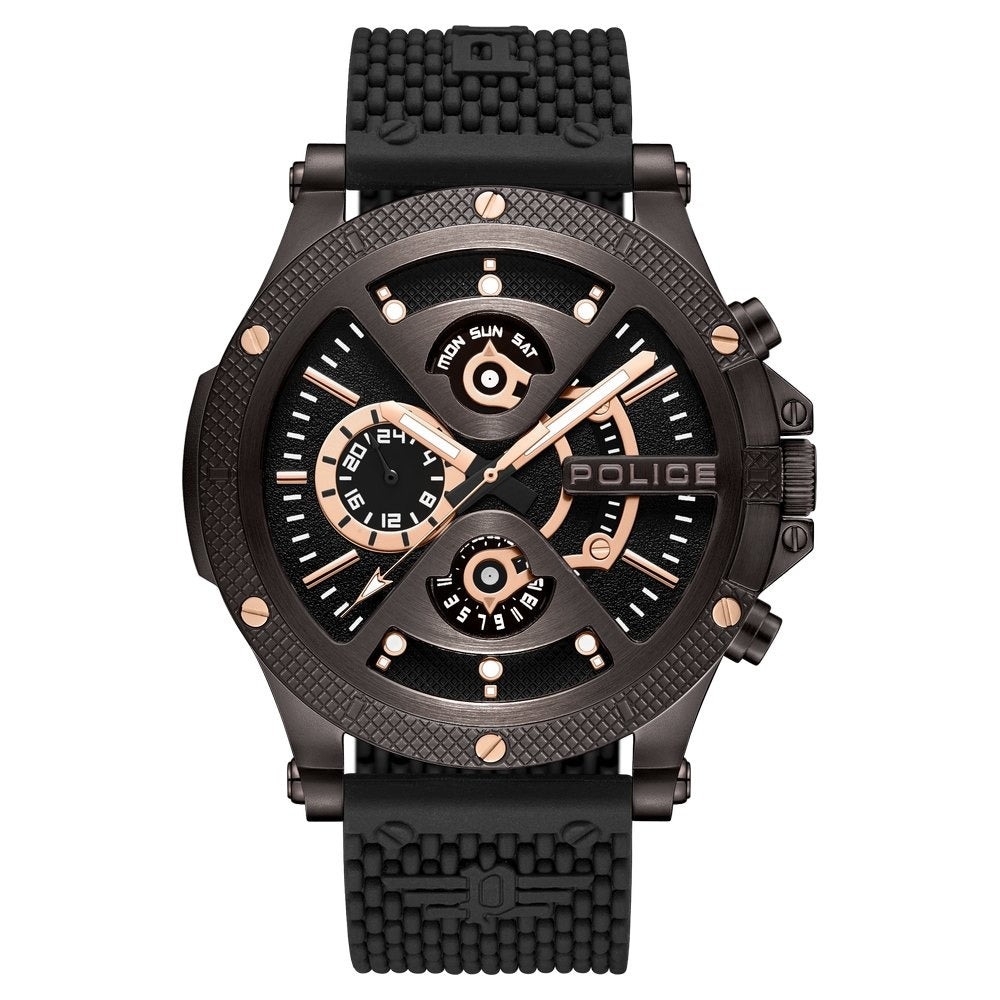 Police Multifunction Black Dial Silicone Strap Watch For Men
