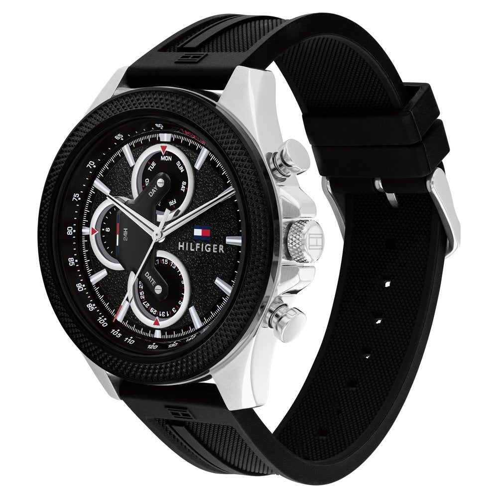 Tommy Hilfiger Quartz Multifunction Black dial Silicone Strap Watch for Men