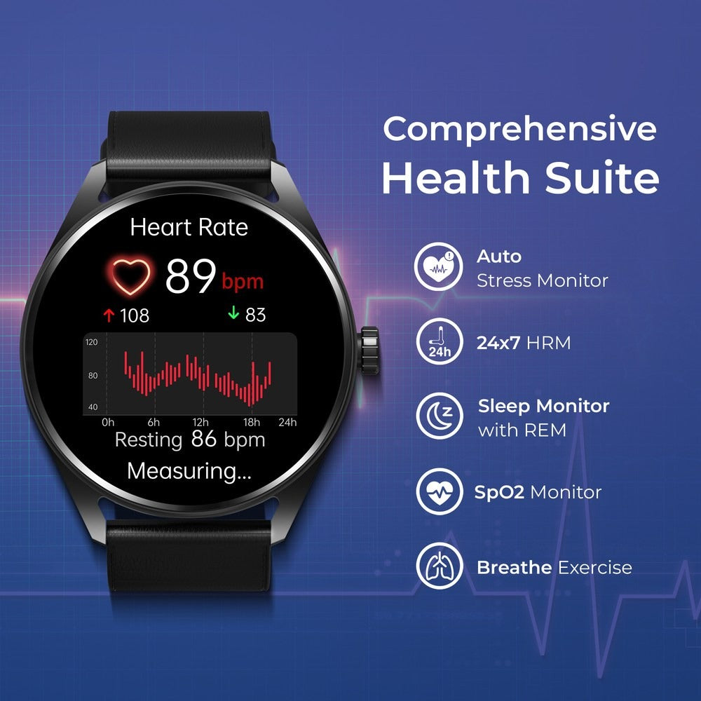 Titan Crest with 3.63 cm AMOLED Display with AOD, Functional Crown, BT Calling Smartwatch with Black Mesh Strap