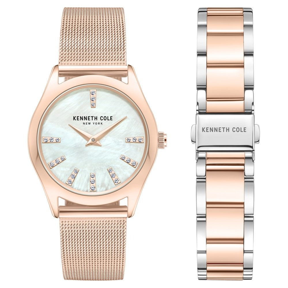 Kenneth Cole Quartz Analog Mother Of Pearl Dial Stainless Steel Interchangeable Strap Watch For Women
