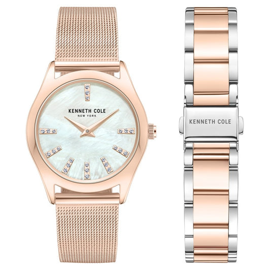 Kenneth Cole Quartz Analog Mother Of Pearl Dial Stainless Steel Interchangeable Strap Watch For Women