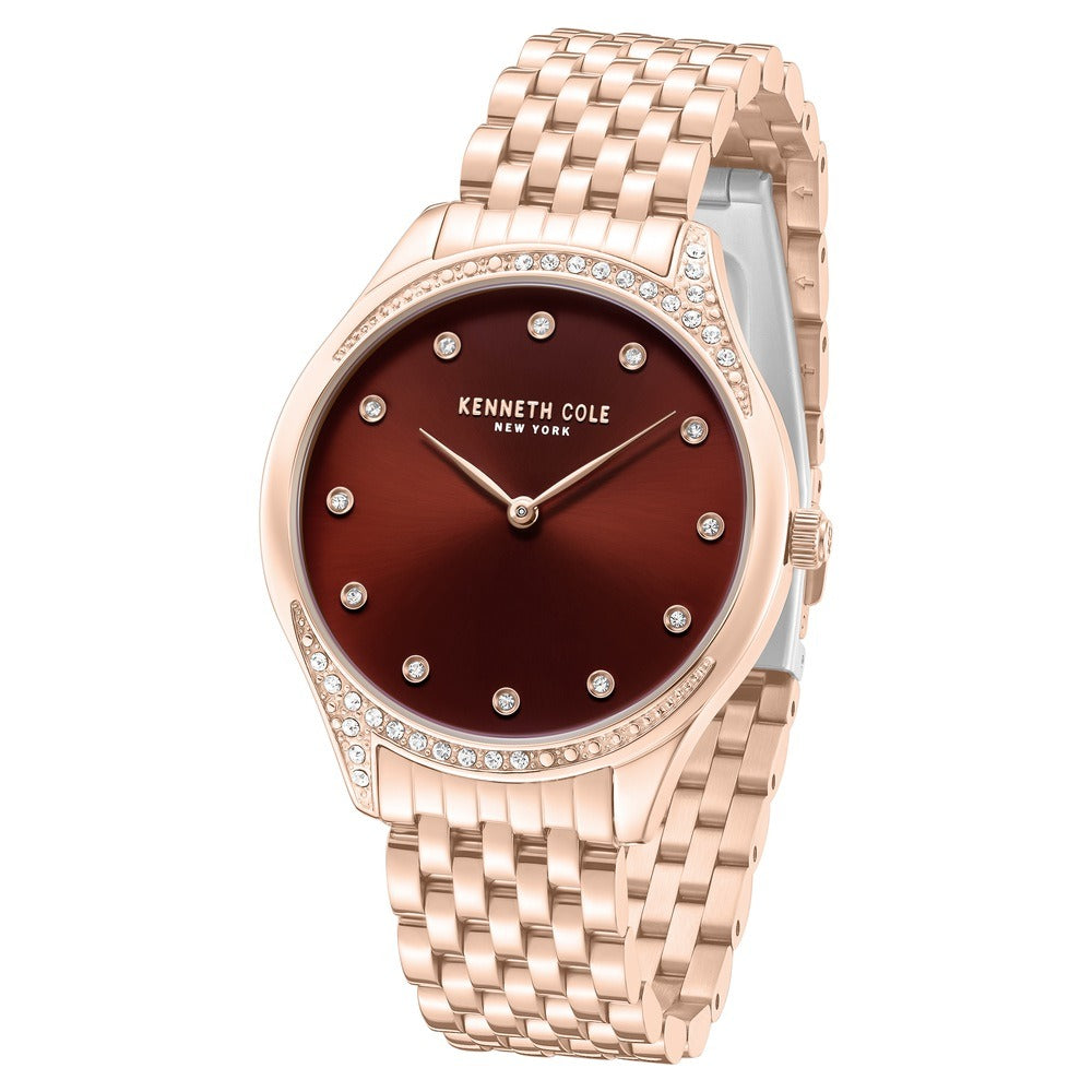 Kenneth Cole Quartz Analog Maroon Dial Rose Gold Colour Stainless Steel Strap Watch For Women