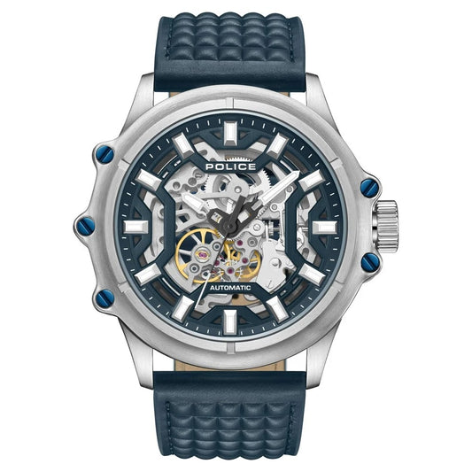 Police Automatic With Self Winding Blue Dial Blue Color Leather Strap Watch For Men