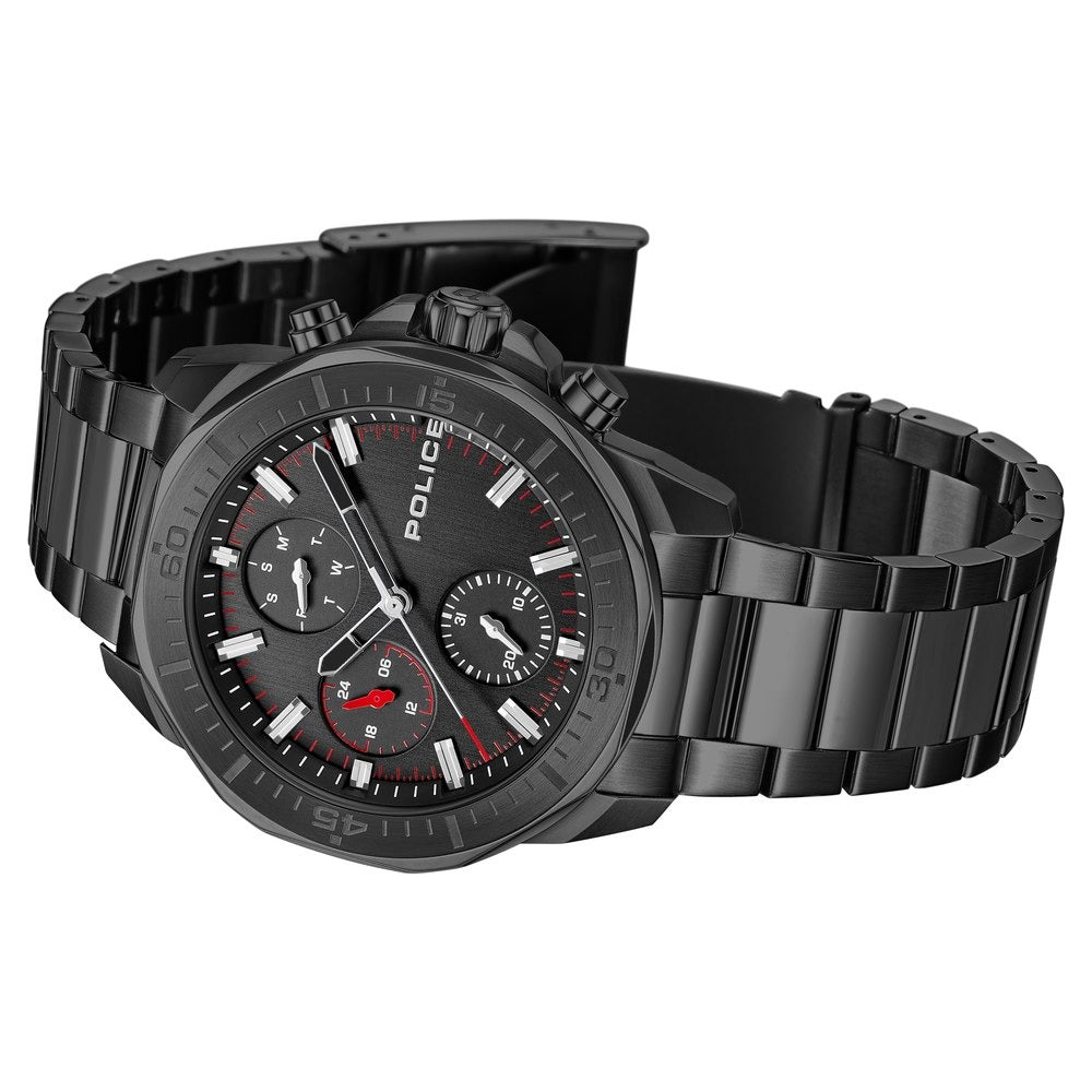 Police Quartz Multifunction Black Dial Black Stainless Steel Strap Watch For Men