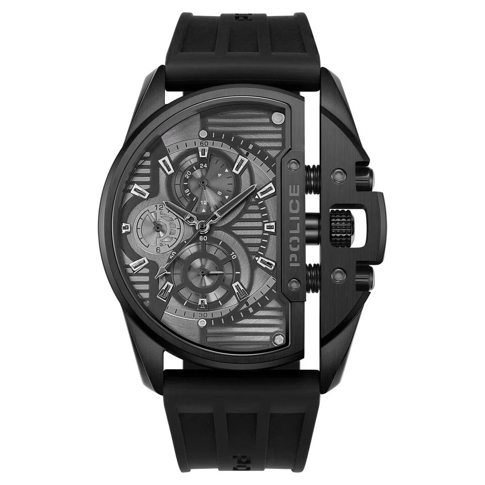 Police Quartz Multifunction Black Dial Black Silicon Strap Watch For Men