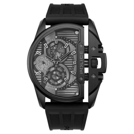 Police Quartz Multifunction Black Dial Black Silicon Strap Watch For Men