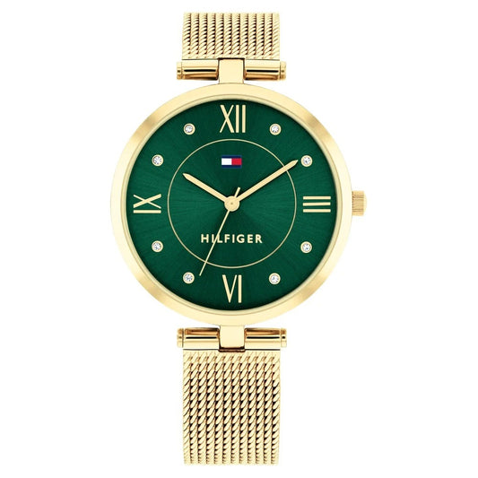 Tommy Hilfiger Quartz Analog Green Dial Golden Stainless Steel Strap Watch for Women
