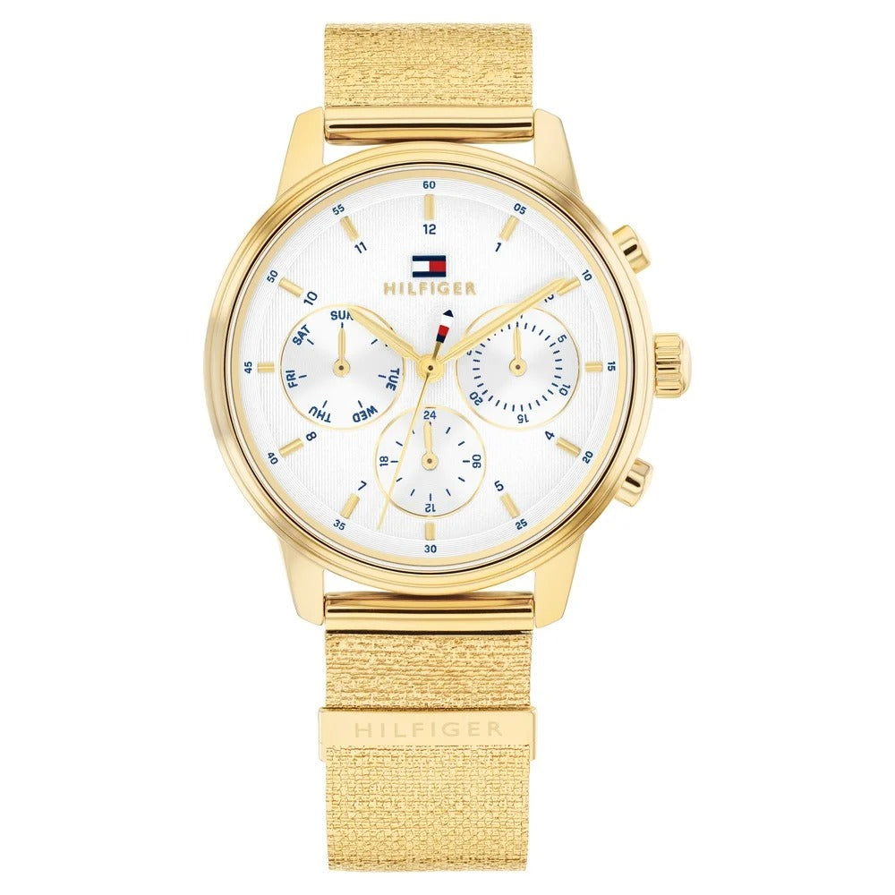 Tommy Hilfiger Quartz Multifunction Silver Dial Golden Stainless Steel Strap Watch For Men