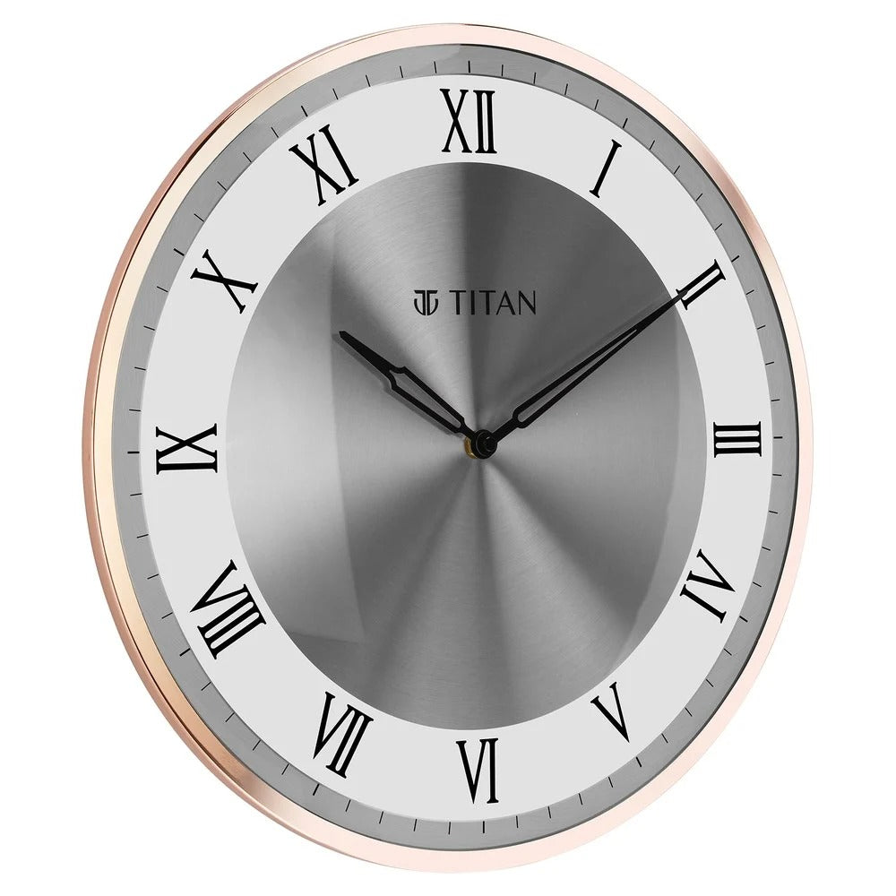 Titan Metallic Wall Clock White Dial with Silent Sweep Technology and Rose Gold Frame - 40.0 cm x 40.0 cm (Large)