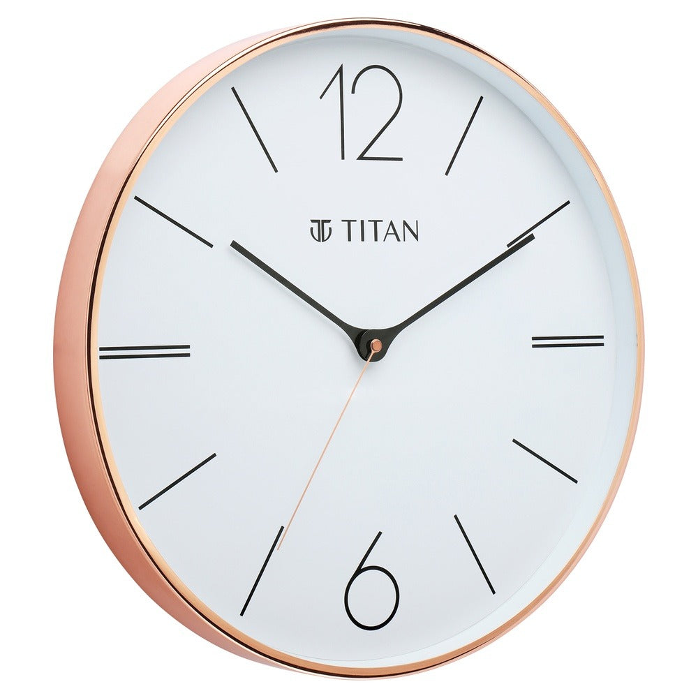 Titan Metallic Wall Clock White Dial with Rose Gold Sleek frame and Silent Sweep Technology - 40.0 cm x 40.0 cm (Large)