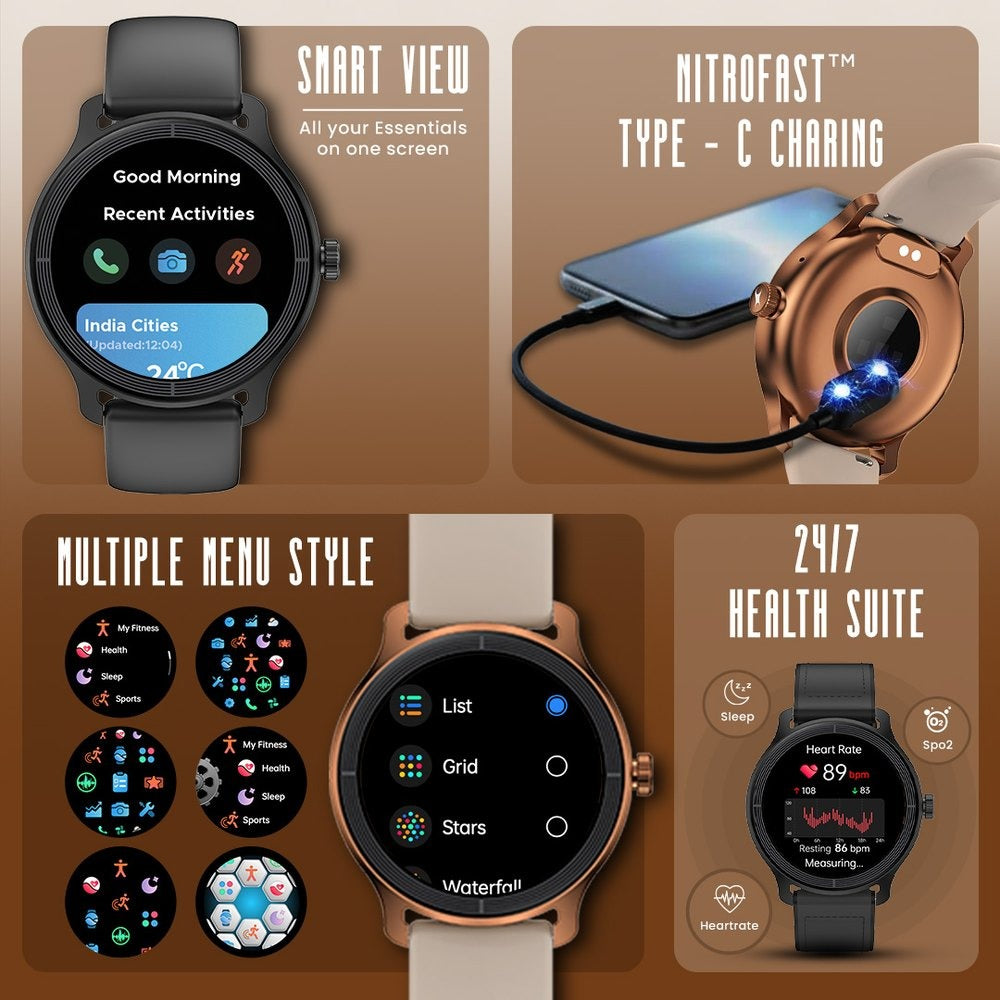 Fastrack Sleek Smartwatch 1.32" inch AMOLED Display, Sleek Design, Functional Crown, QR Hub, 24/7 Health Suite