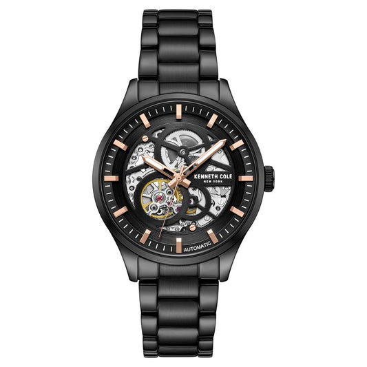 Kenneth Cole Automatic Black Round Dial Black Stainless Steel Strap Watch For Men