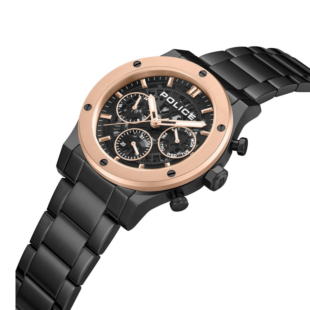 Police Quartz Multifunction Black Dial Black Colour Stainless Steel Strap Watch For Men