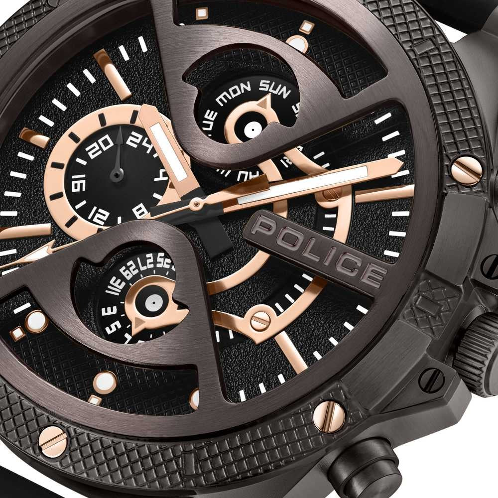 Police Multifunction Black Dial Silicone Strap Watch For Men