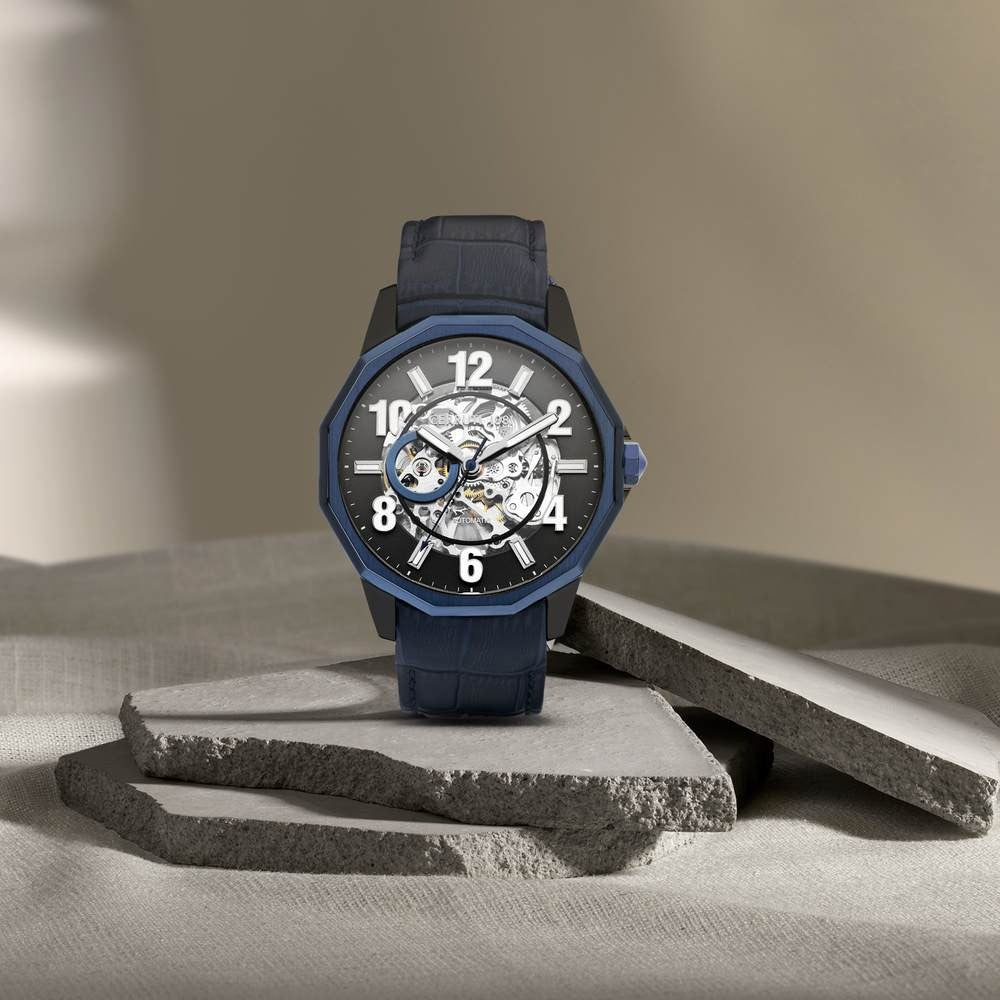 Cerruti 1881 Black Dial Leather Strap Watch for Men