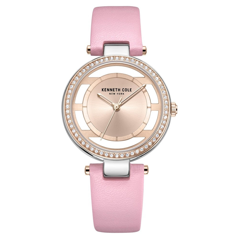 Kenneth Cole Quartz Analog Rose Gold Round Dial Pink Leather Strap Watch For Women