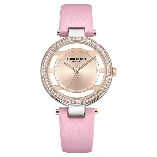 Kenneth Cole Quartz Analog Rose Gold Round Dial Pink Leather Strap Watch For Women