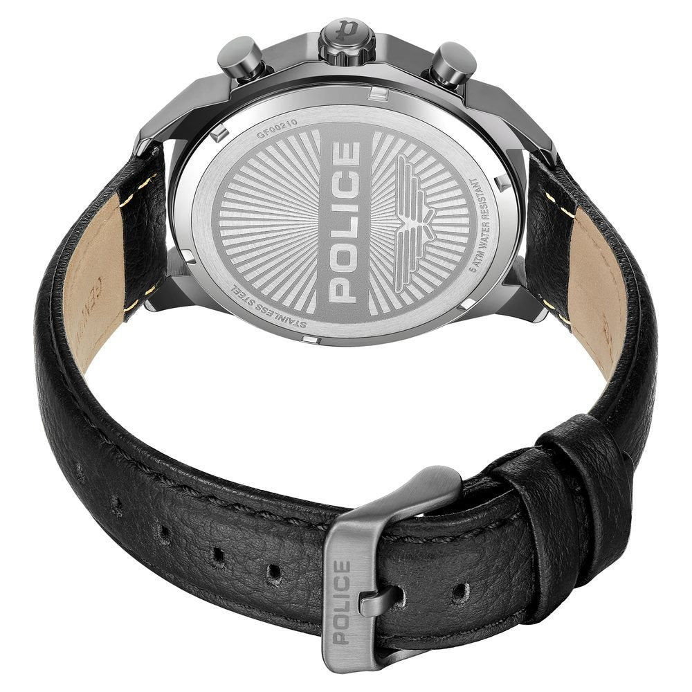 Police Quartz Multifunction Black Dial Black Leather Strap Watch For Men