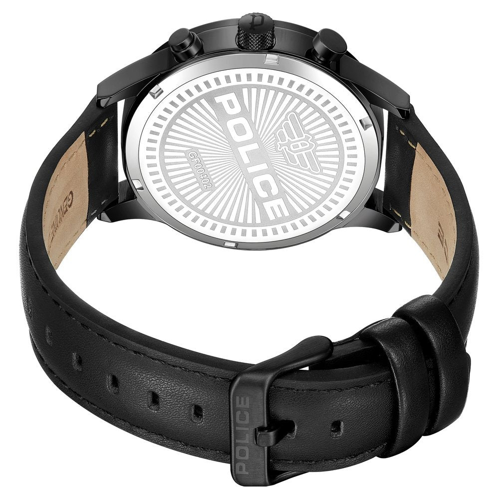 Police Quartz Multifunction Black Dial Black Leather Strap Watch For Men