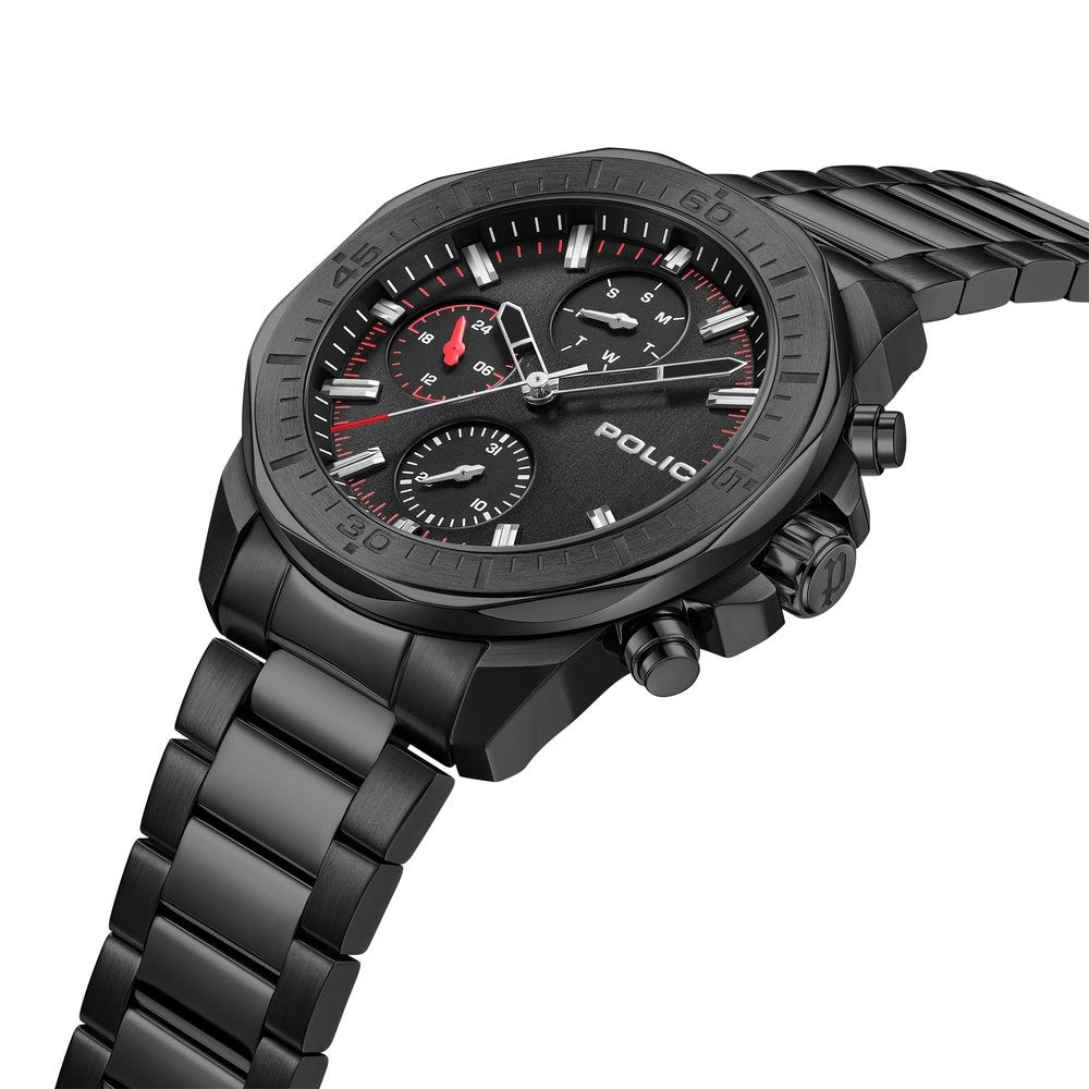 Police Quartz Multifunction Black Dial Black Stainless Steel Strap Watch For Men