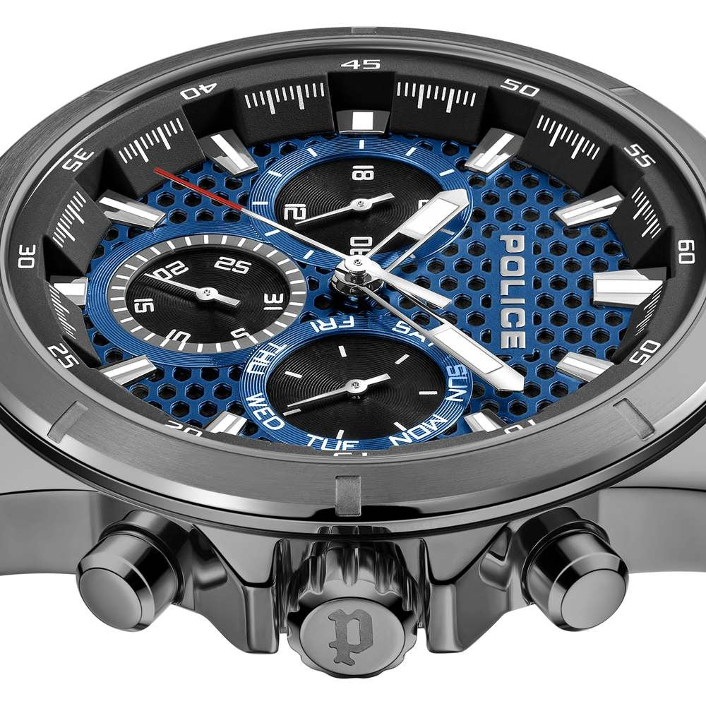 Police Quartz Multifunction Blue Dial Grey Stainless Steel Strap Watch For Men