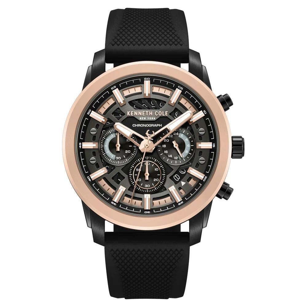 Kenneth Cole Quartz Multifunction Black Dial Black Colour Silicone Strap Watch For Men