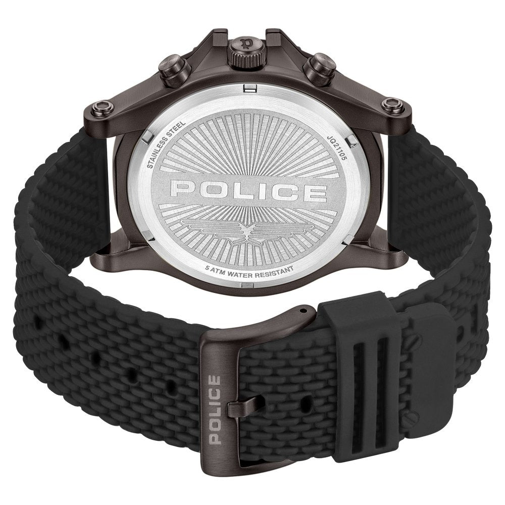 Police Multifunction Black Dial Silicone Strap Watch For Men