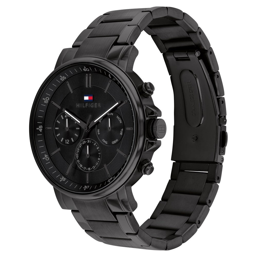 Tommy Hilfiger Multifunction Black Stainless Steel Strap for Men