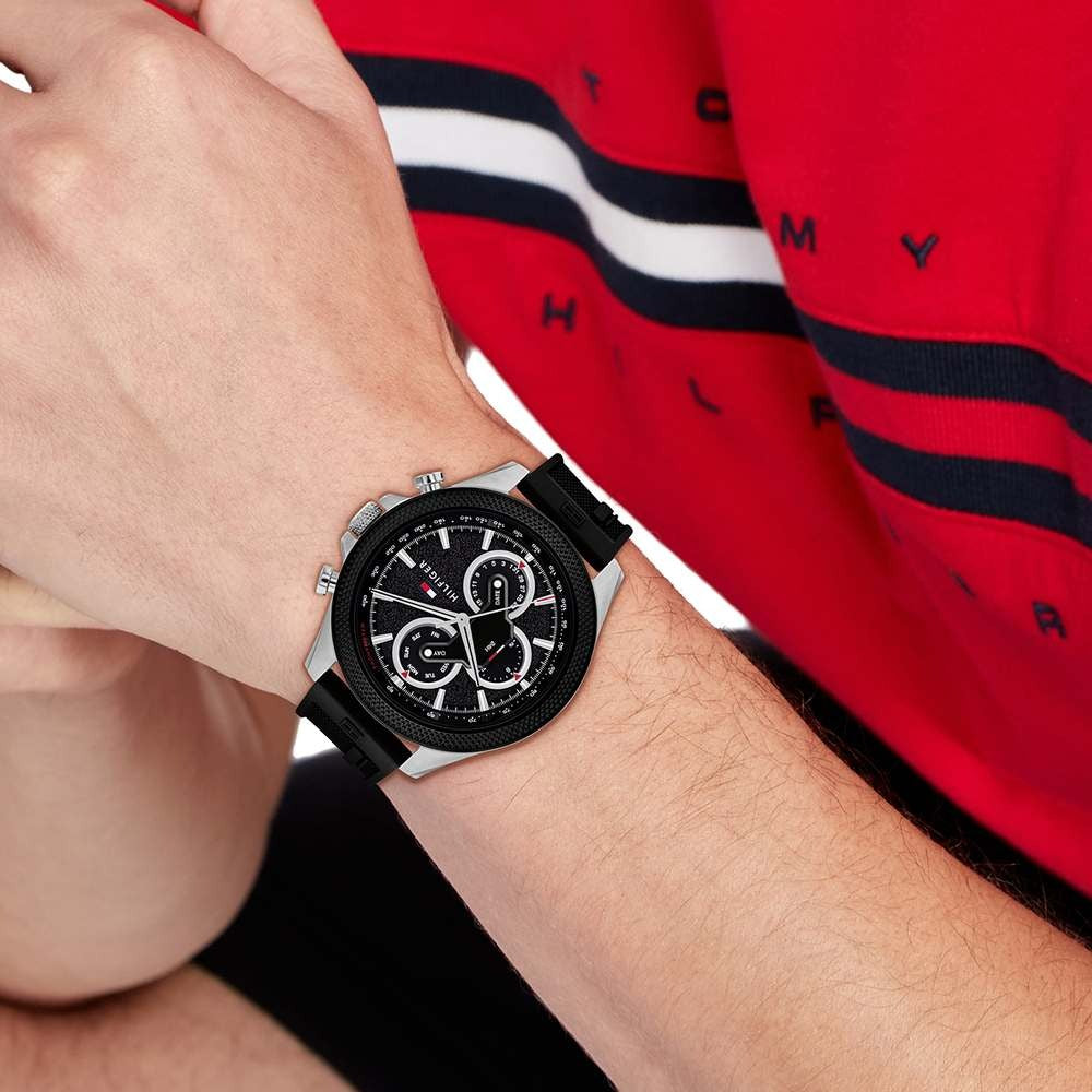 Tommy Hilfiger Quartz Multifunction Black dial Silicone Strap Watch for Men