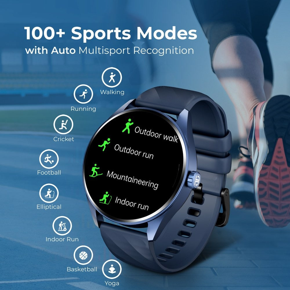 Titan Crest with 3.63 cm AMOLED Display with AOD, Functional Crown, BT Calling Smartwatch with Black Mesh Strap